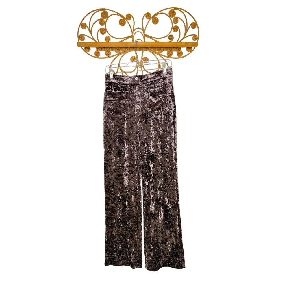 Halara High Waisted Pockets Straight Leg Velvet Casual Pants Plum M